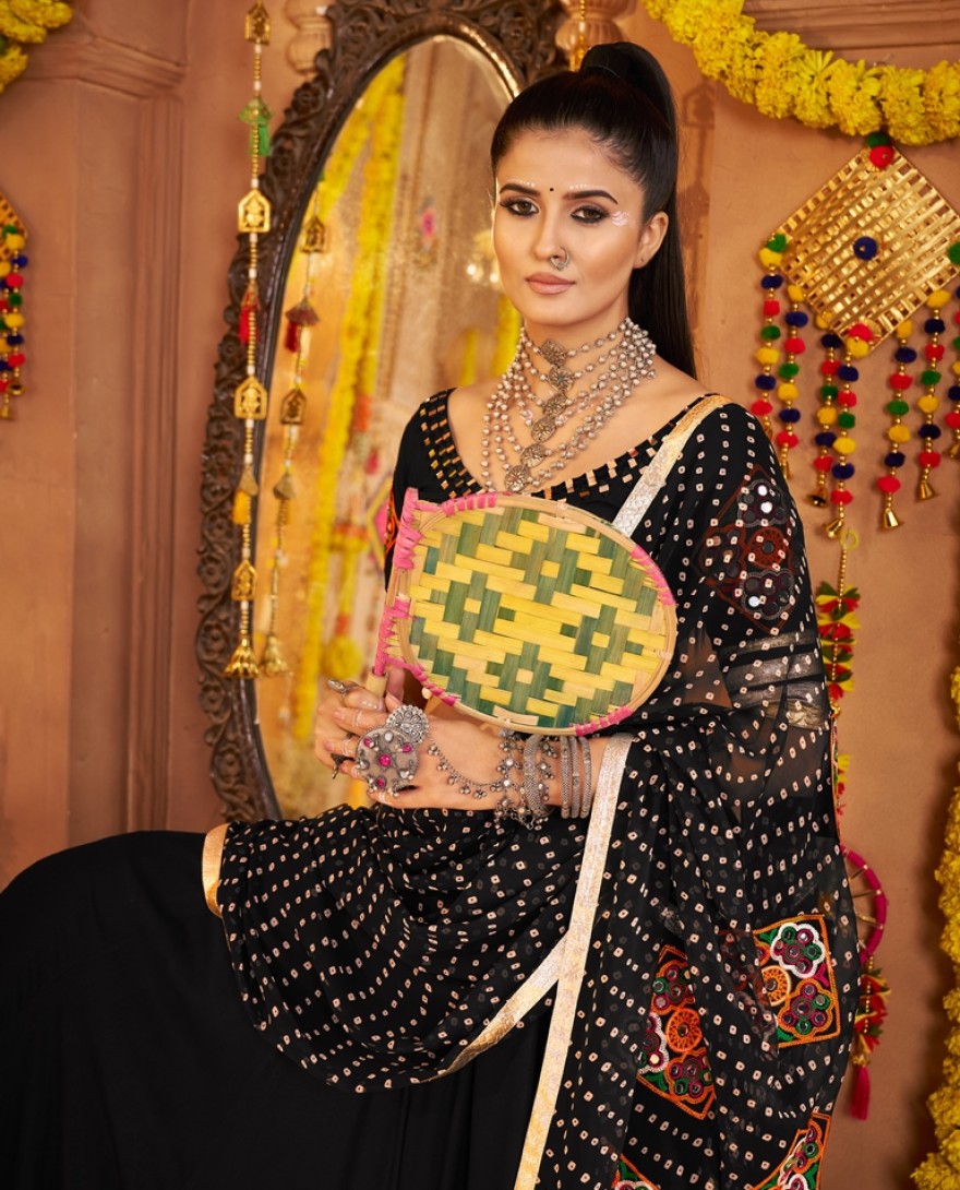 11004 - Delicate Black Mirror Work Viscose Rayon Lehenga Choli With Dupatta